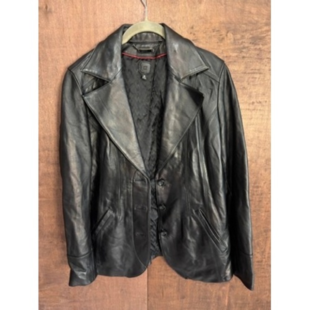 Wilsons Leather Black Genuine Leather Blazer Jacket Womens Medium 3-Button Coat